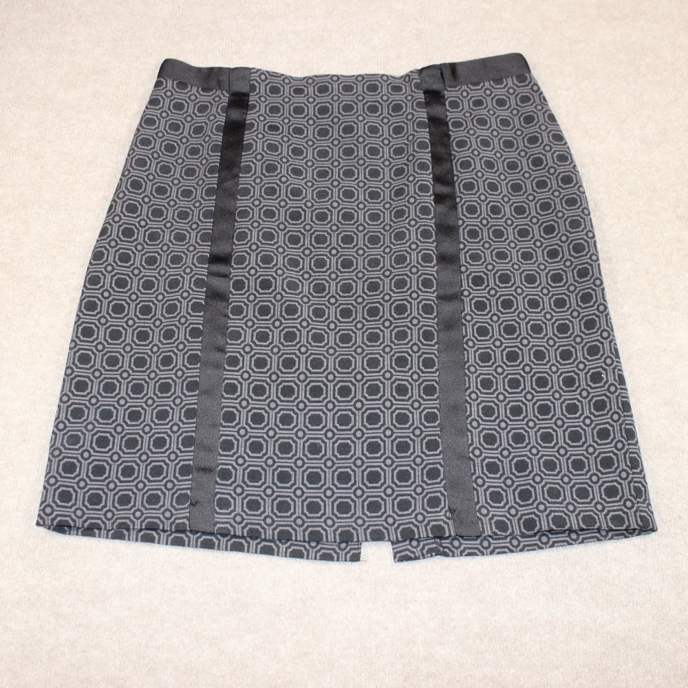 New York & Company Black Grey Geometric Ribbon Trim Stretch Pencil Skirt Size 14